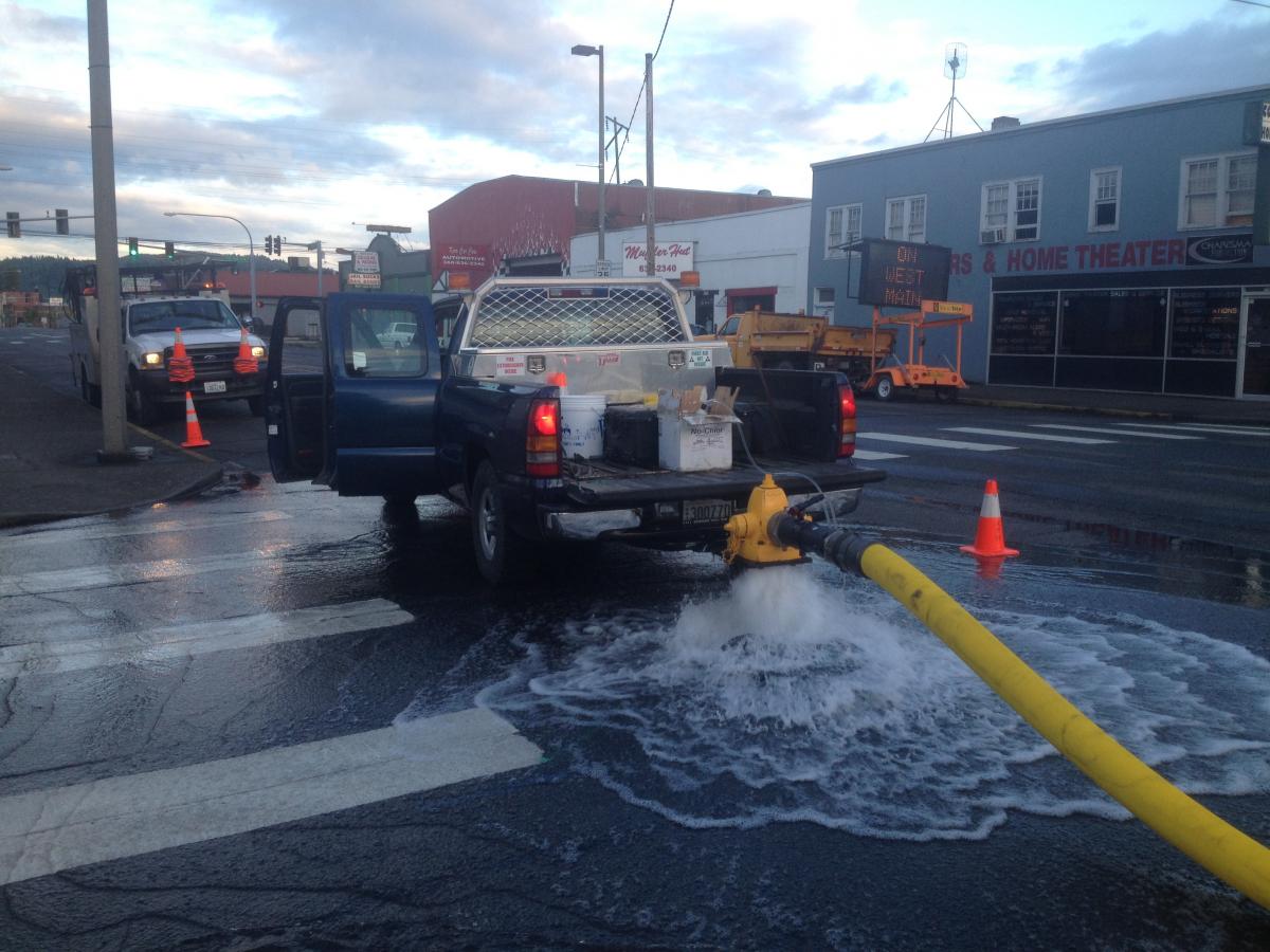 Water flushing in progress